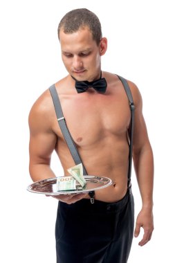 striptizci ve büyük bir ipucu, beyaz bir arka plan üzerinde portre 