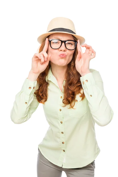 Alegre chica simio en un blanco fondo — Foto de Stock