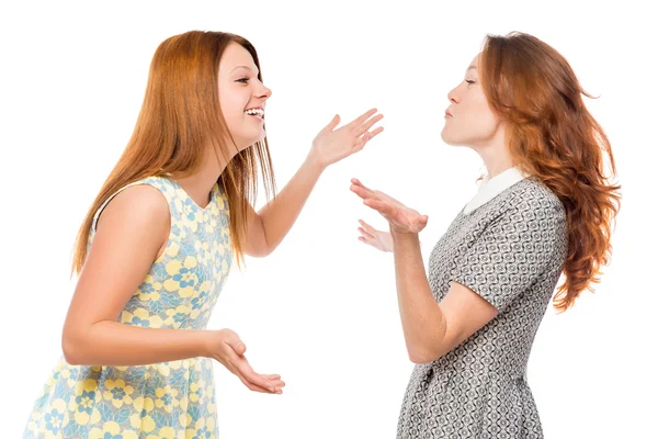 Melhores amigos estão discutindo em um fundo branco isolado — Fotografia de Stock