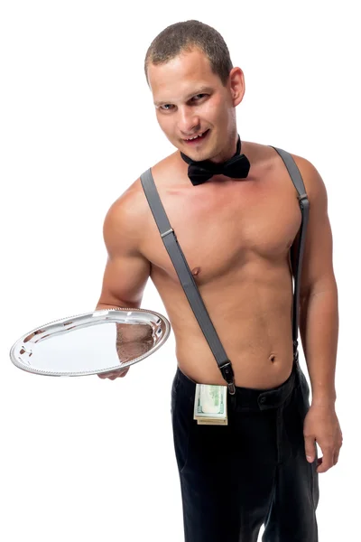 Waiter stripper with a tip in the pants — Stock Photo, Image