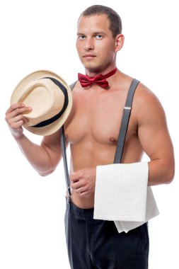 bir erkek striptizci garson rolünde partide