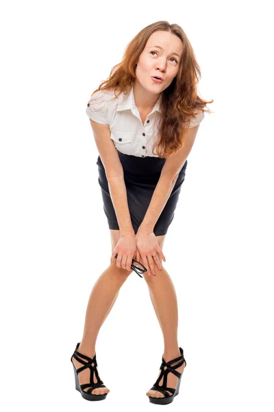 Mujer emocional oficinista posando sobre un fondo blanco — Foto de Stock