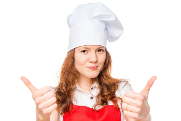 Succesvolle jonge chef-kok laat zien dat alles goed is — Stockfoto