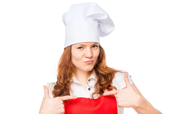 Retrato horizontal do cozinheiro bem sucedido em um fundo branco — Fotografia de Stock