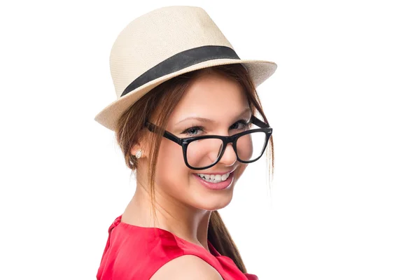 Retrato horizontal de una chica alegre sobre un fondo blanco —  Fotos de Stock