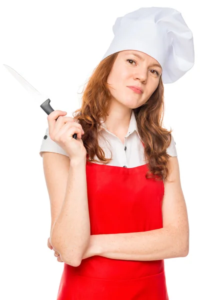 A sikeres szakács késsel függőleges portréja — Stock Fotó