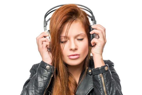 Melodi portre üzerinde kulaklık ile zevk müzik hayranı — Stok fotoğraf
