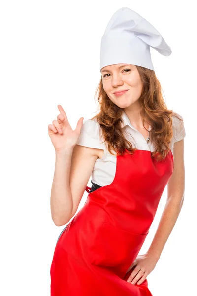 Portrait vertical d'une belle fille dans un tablier et une casquette de chef — Photo