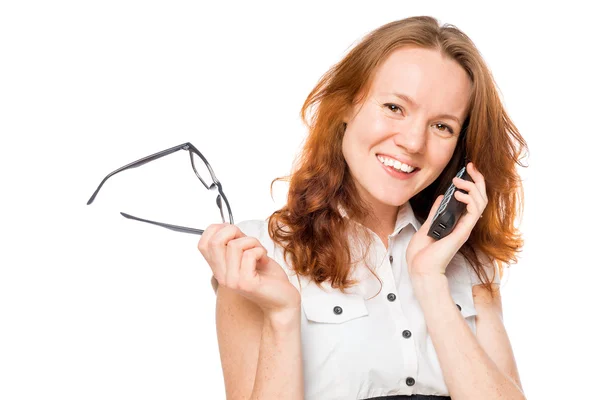 Successful secretary talking on the phone with a client company — Stock Photo, Image