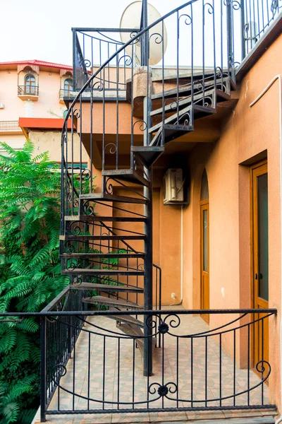 Outdoor Spiral Stairs Fire Escape Building — Stock Photo, Image