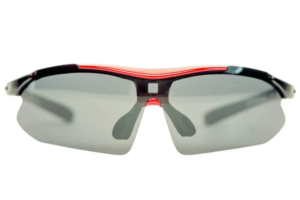 白を背景に撮影されたグレーのメガネを持つ黒プラスチック製のスポーツや安全メガネ — ストック写真