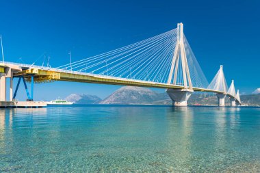 Modern Bridge Rion-Antirion. The bridge connecting the cities of Patras and Antirrio, Greece clipart