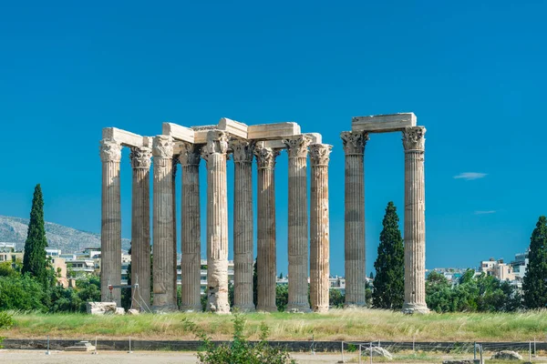 Yunan Olympian Zeus Tapınağı Atina Yunanistan Antik Kalıntıları Olan Manzara — Stok fotoğraf