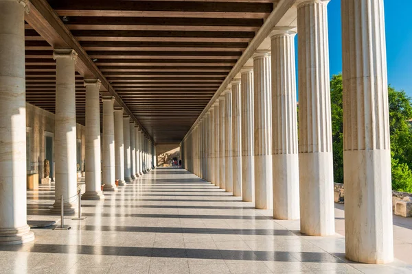 Perspectiva Columnas Stoa Attalos Ágora Antiguo Atenas Grecia — Foto de Stock