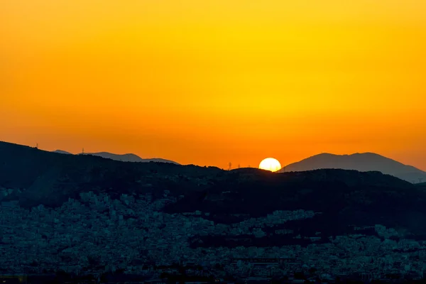 Beautiful Sunset Colors Mountains Athens Greece — Stock Photo, Image