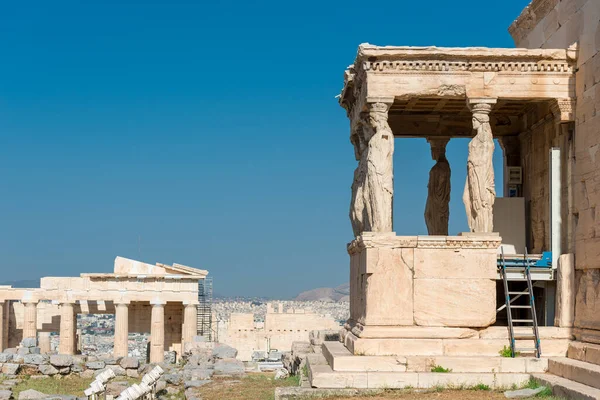 Caryatides Erechtheion Tempel Akropolis Aten Grekland — Stockfoto