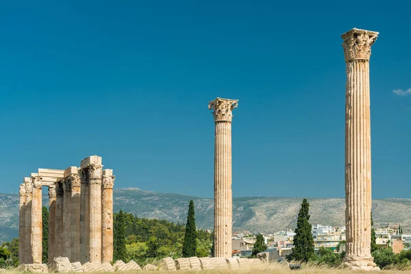 Yunan Olympian Zeus Tapınağı Atina Yunanistan Antik Kalıntıları Olan Manzara — Stok fotoğraf