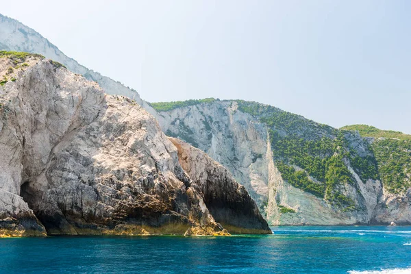 Rocky Coast Greek Island Sea View Landscape Greece View Boat — Stock Photo, Image