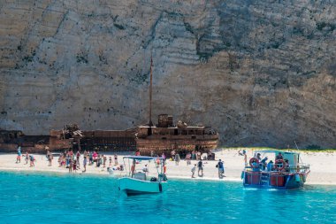Navagio Plajı - Deniz manzaralı Batık Plaj, Zakynthos Adası, Yunanistan