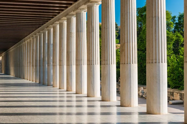 Columns Perspective Stoa Attalos Ancient Agora Athens Greece — Stock Photo, Image