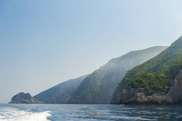 Klippig Kust Grekisk Och Havsutsikt Landskap Greece Utsikt Från Båt — Stockfoto