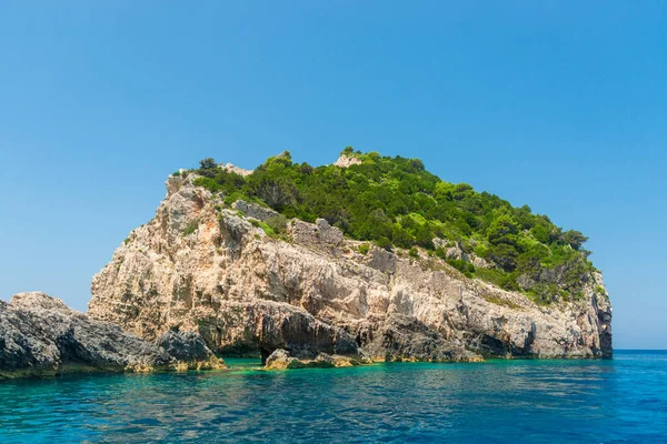 Rocky Coast Greek Island Sea View Landscape Greece View Boat — Stock Photo, Image