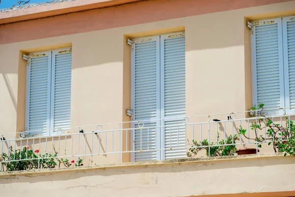 Rows Shutters Facade Typical Old European House — Stock Photo, Image