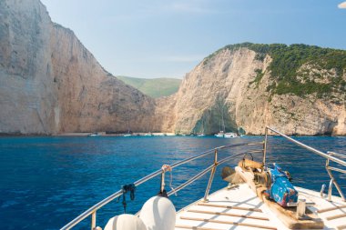 Navagio Plajı - Deniz manzaralı Batık Plaj, Zakynthos Adası, Yunanistan 
