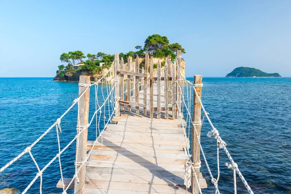 Veduta Del Ponte Legno Sull Isola Agios Sostis Zante — Foto Stock