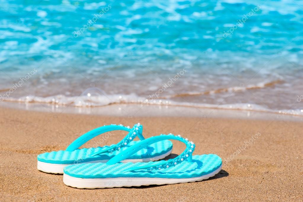 turquoise blue flip flops