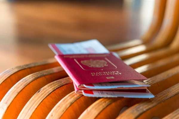 Macro shot of passports and tickets at the airport — Stock Photo, Image