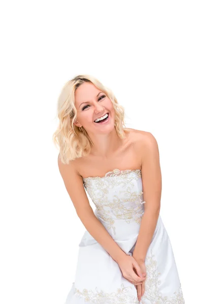 흰색 배경에 고립 된 아름 다운 미소와 소녀 — 스톡 사진
