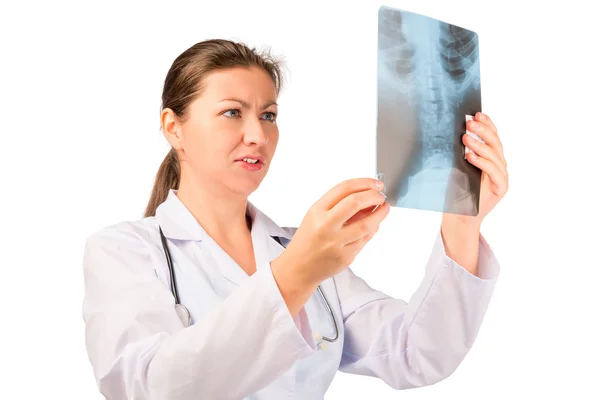 Belo radiologista com uma imagem de raio-X — Fotografia de Stock