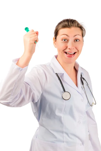 Humorous picture of the doctor with a syringe — Stock Photo, Image