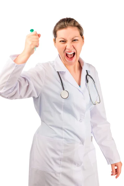Humorystyczny obraz lekarza ze strzykawki — Zdjęcie stockowe