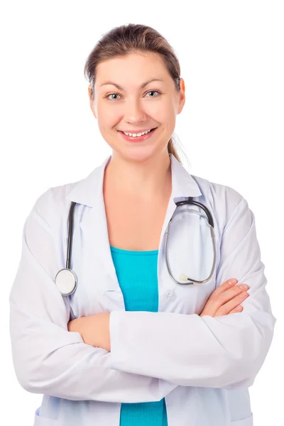 Portret van een mooie arts met een stethoscoop — Stockfoto