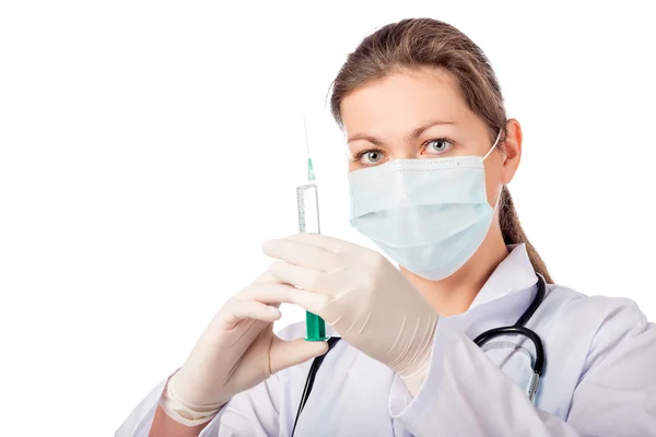 Doctor with the drug in the syringe before prick — Stock Photo, Image