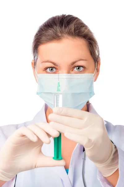 Treatment nurse with the vaccine in the syringe — Stock Photo, Image