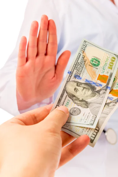 Woman Doctor refuses to bribes closeup — Stock Photo, Image