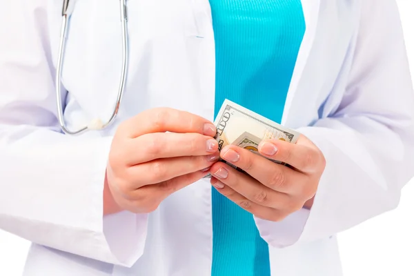 Dollars in the hands of Doctor close-up shot — Stock Photo, Image