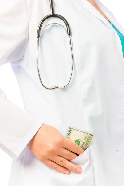 Doctor puts it in his pocket a bribe — Stock Photo, Image