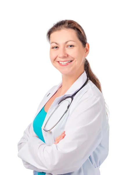 Lächelnd schöne Krankenschwester posiert im Studio Stockbild
