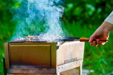 meat on the grill grate on nature