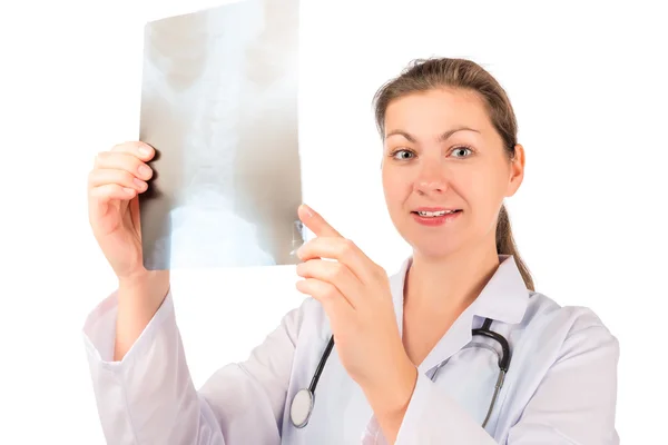 Retrato horizontal do médico com raio-X nas mãos — Fotografia de Stock