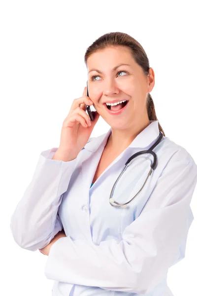 Cheerful nurse talking on the phone — Stock Photo, Image