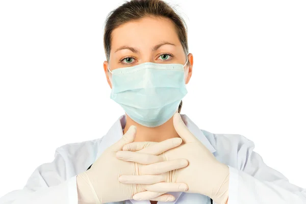 Portrait of a surgeon in a sterile protective clothing — Stok fotoğraf