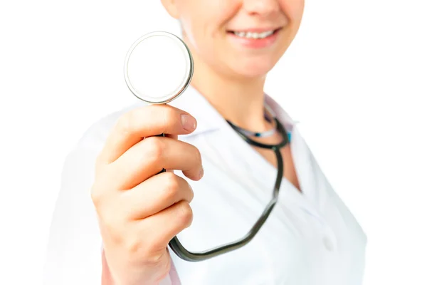 Stethoscope in focus. Shooting nurse on a white background — Stock Fotó