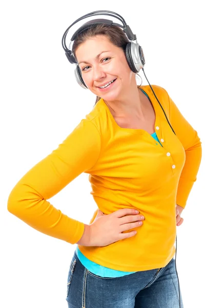 Menina bonita em fones de ouvido ouvir música — Fotografia de Stock