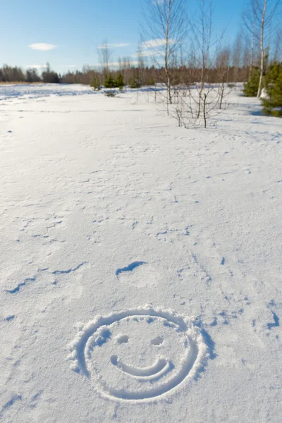 Paisagem de inverno e rosto sorridente na neve — Fotografia de Stock