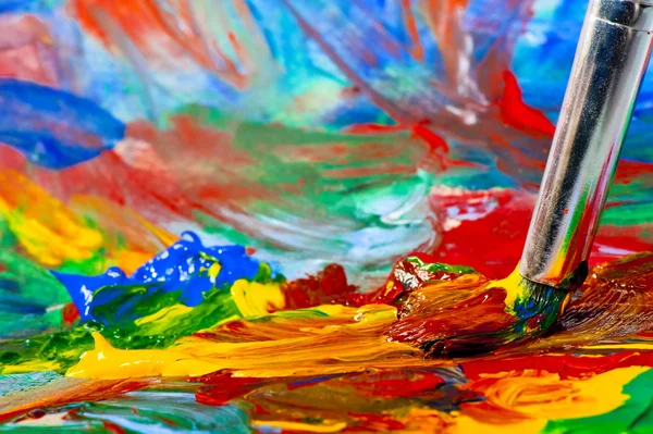 Mixing acrylic paints on canvas closeup — Stock Photo, Image